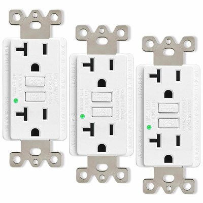 125V 20 Amp GFCI Outlets Ground Fault Circuit Interrupter ETL Certified White ×3