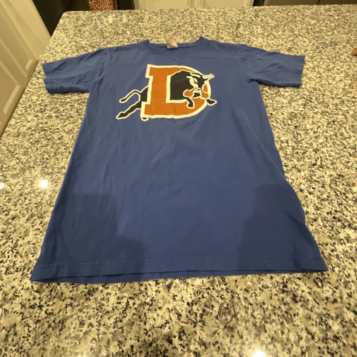 Blue Majestic Durham Bulls Graphic T Shirt Jersey S MiLB