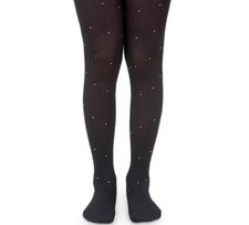 Jefferies Socks Girls Diamond Pearl Tights Black/Diamonds Size 8-10  4279
