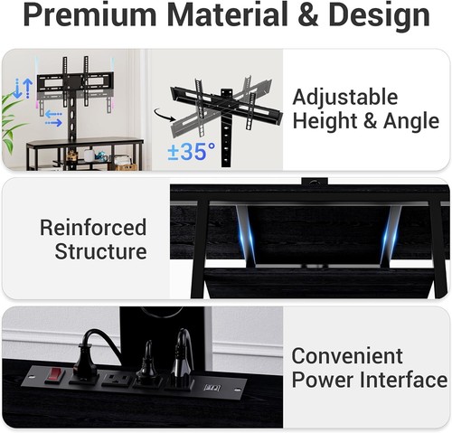 Corner TV Stand Mount LED For 32-60" Height Adjustable Colorful LED Light, Black - Picture 4 of 13