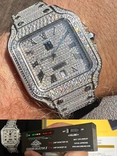 Real Mens 16ct VVS MOISSANITE Watch Iced Automatic Movement Hip Hop Bust Down