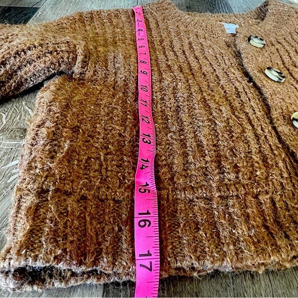Zara 100% Polyester Brown Button Down Knitted Car… - image 8