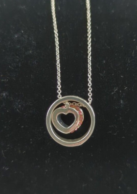SAQ Avon Necklace Silver Tone Floating Heart Pink Rhinestones Fashion Jewelry