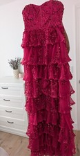 lulus Shimmering Muse Magenta Sequin Tiered Lace-Up Maxi Dress