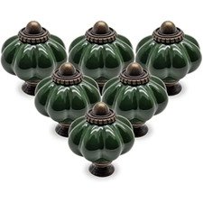 6PCS Polished Metal & Dark Green Ceramic Knobs Set - Secure Cabinet and Dresser 