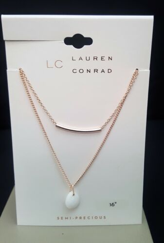 LC LAUREN CONRAD Women's White Semi Precious Rose Gold Plated Layered Necklace