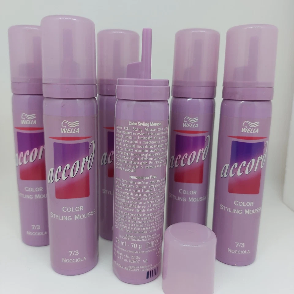 6 Pezzi Wella Accord Color Styling Mousse 7/3 Nocciola 75ml Stock - Immagine 2 di 2