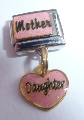MOTHER DAUGHTER Italian Charm - I Love My Mum Pink Heart - 9mm Classic size E341 - Picture 5 of 8