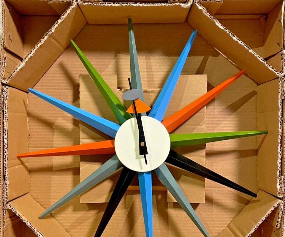 George Nelson Sunburst Wall Clock Multi Color Reproduct Design Furniture Mid 20 - Image 2 of 4