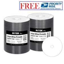 200 Pack Ritek Pro DVD-R 16X 4.7GB White Inkjet Hub Printable Blank Media Disc
