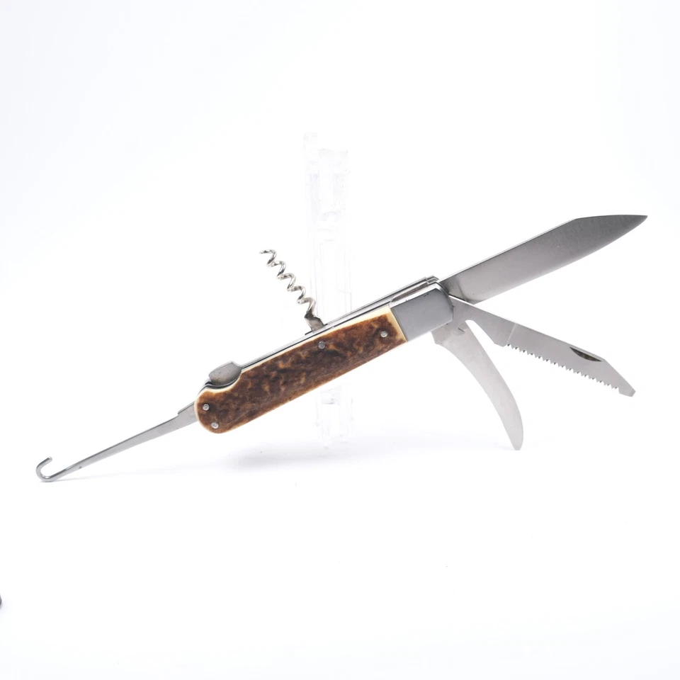 VTG OLD RARE GERMAN FORON STAG HORN SPORTSMAN HUNTING MULTI FOLDING POCKET KNIFE - Image 2 of 4