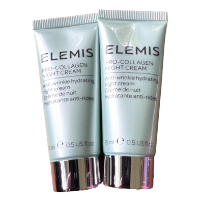 2x ELEMIS Pro Collagen NIGHT CREAM Anti-Wrinkle .5oz /15ml Travel Sz SHIPS FREE