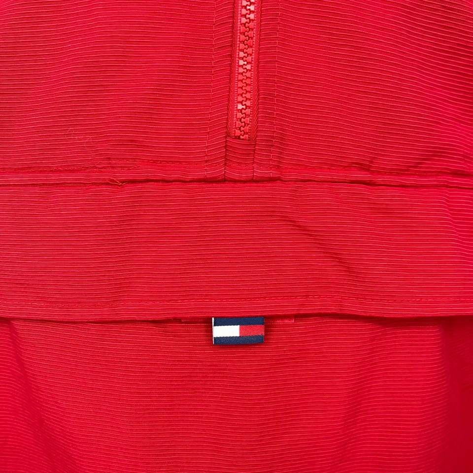 Tommy Jeans Windbreaker Jacket Girls Size S Red Pullover 1/4 Zip Hooded Vtg Y2K - Image 4 of 4