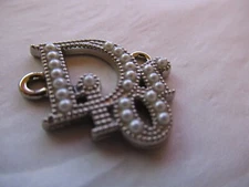DIOR ZIPPER PULL CHARM CLEAN  SILVER tone metal  FAUX PEARLS 23X21mm
