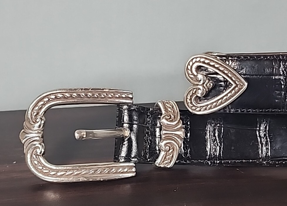 Vintage Brighton Black Patent Croc Leather Heart Buckle Belt Crystal Accents 32 Brighton Rhinestone Belts for Women | eBay main image 3