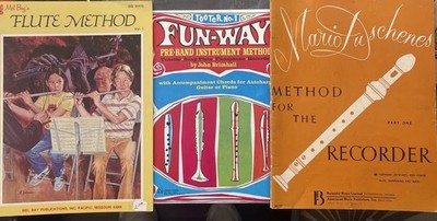 Vintage Mel Bays Flute Method 1978, Tooter No 1 Fun-way Recorder, & Mario 