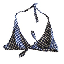 VINTAGE Pin-up Womens S Bikini Top Blue Gingham Halter Seersucker 50s Style