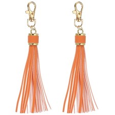 2pcs Leather Tassels 6" Keychain Tassel with Lobster Swivel Orange