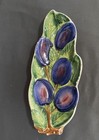Vintage Majolica Purple Plums Fruit Green Leaves Plate Bow Made in Italy  — photo 1
