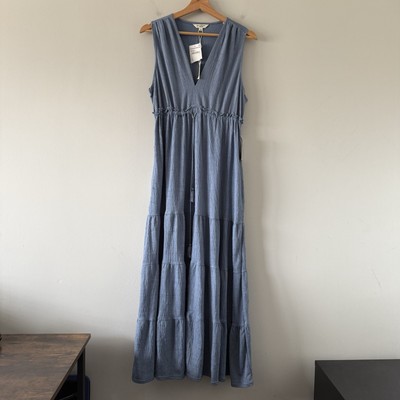 Max Studio London Prairie Cottage Boho Farm Tiered Sleeveless  Maxi Dress Medium