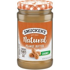 Smucker  s Natural Peanut Butter, 26 oz Chunky Jar, No Additives Delicious Spread