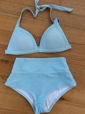 Victoria’s Secret PINK Bikini Top Bottom High Waist Shortie Size Small Lt Blue