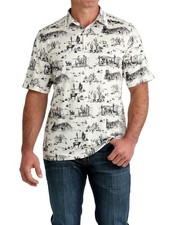 Cinch Western Shirt Mens Short Sleeve Cowboy Polo Cream MTK1865038