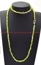 Natural 4mm Faceted Peridot Round Gemstone Beaded Necklace Bracelet 18/7.5in