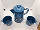 Vintage Coffee Pot with 2 Cups ~ Blue Enameled Speckled ~ W/Cows Camping Outdoor — photo 5