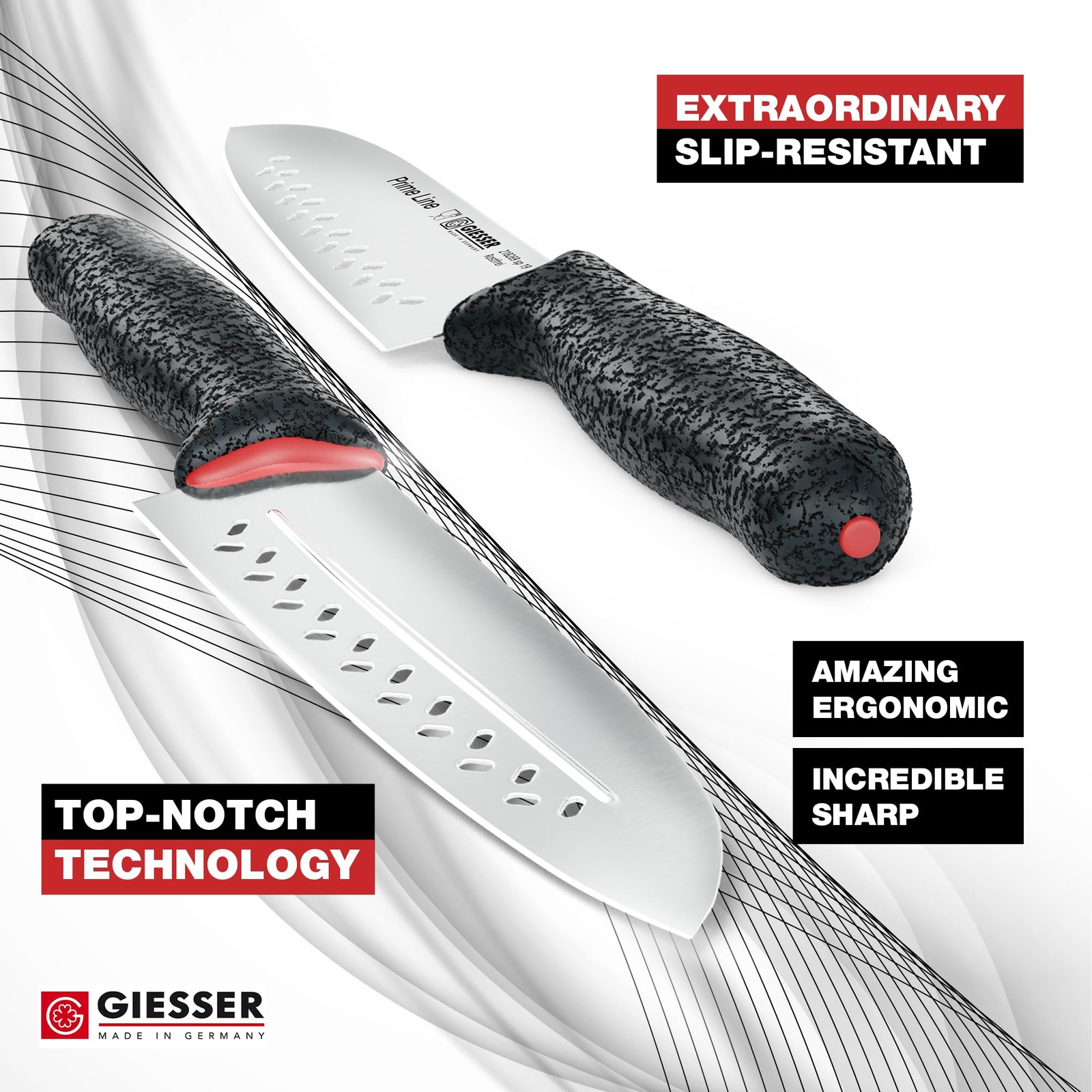 Giesser since 1776, Made in Germany, Santoku 7,5 inch, Ultra Slip Resistant H...