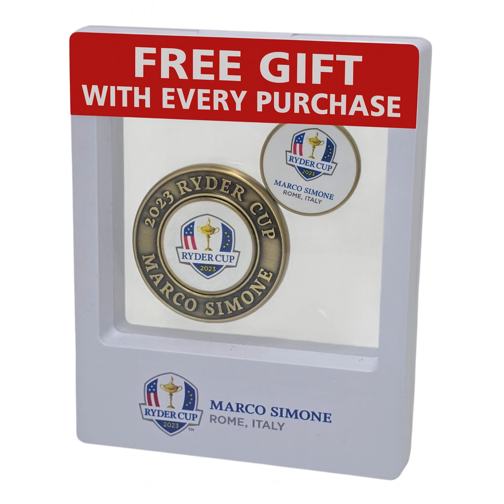 2023 Ryder Cup Marco Simone Gold Ball Marker Set in Display Case Magnetic Coin