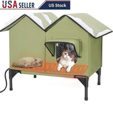 Heated Outdoor Cat House Pet Safe Weatherproof Easy Assembly W/ Removable Flaps
