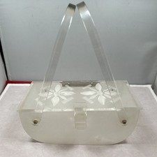 Vintage 1950s Lucite Purse / Handbag Etched Floral Lid Retro Atomic Era