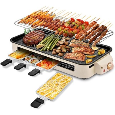 Pukomc Electric Raclette Tabletop Grill Griddle 1200W Temp Control Beige/Black