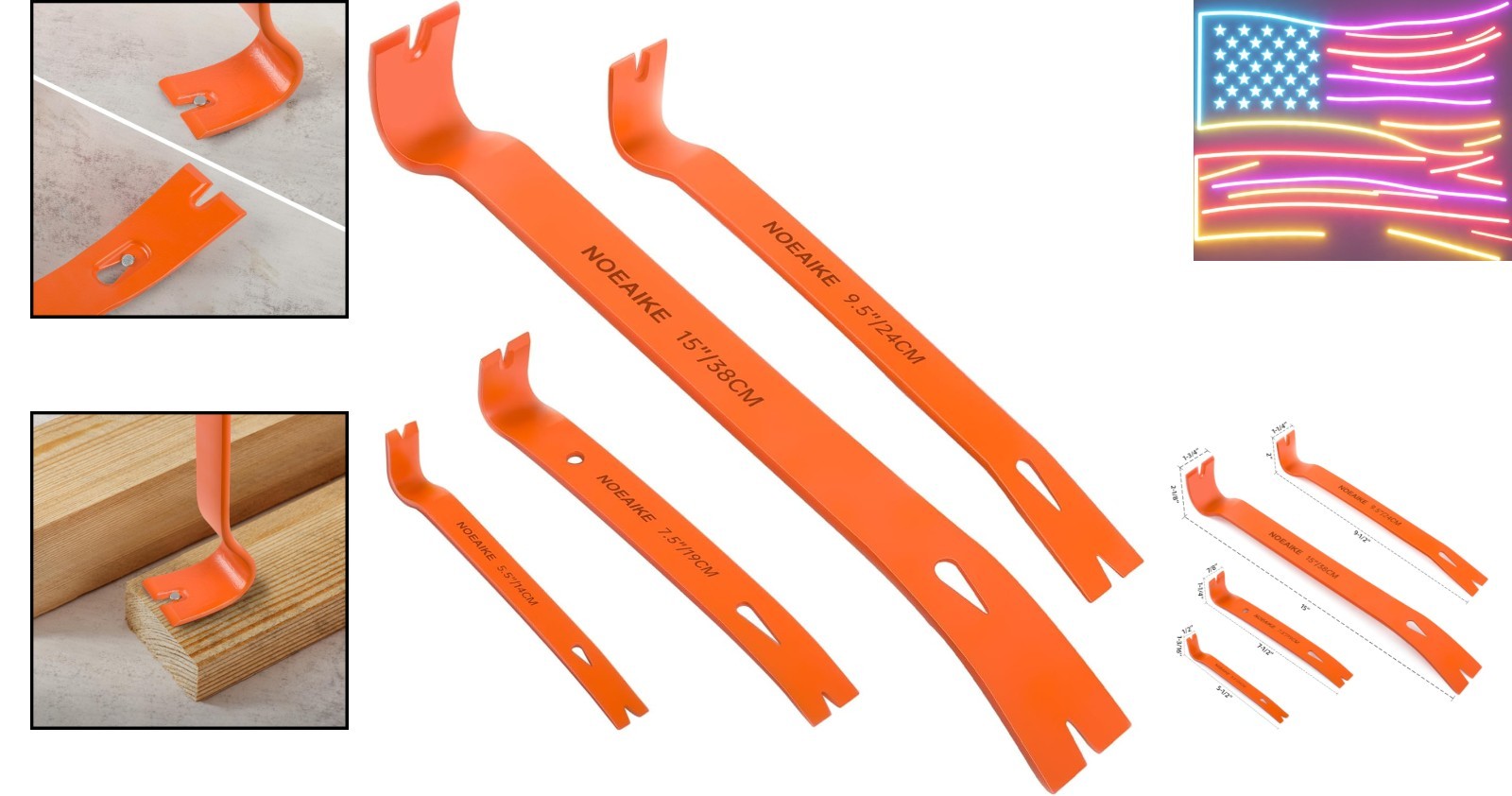 4-Pack Flat Pry Bar Set 5.5"/7.5"/9.5"/15" Crowbar with Nail Puller,Utility H... - Thumbnail 4