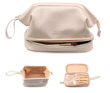 Large Capacity PU Leather Makeup Bag – Travel Cosmetic Organizer with Handle