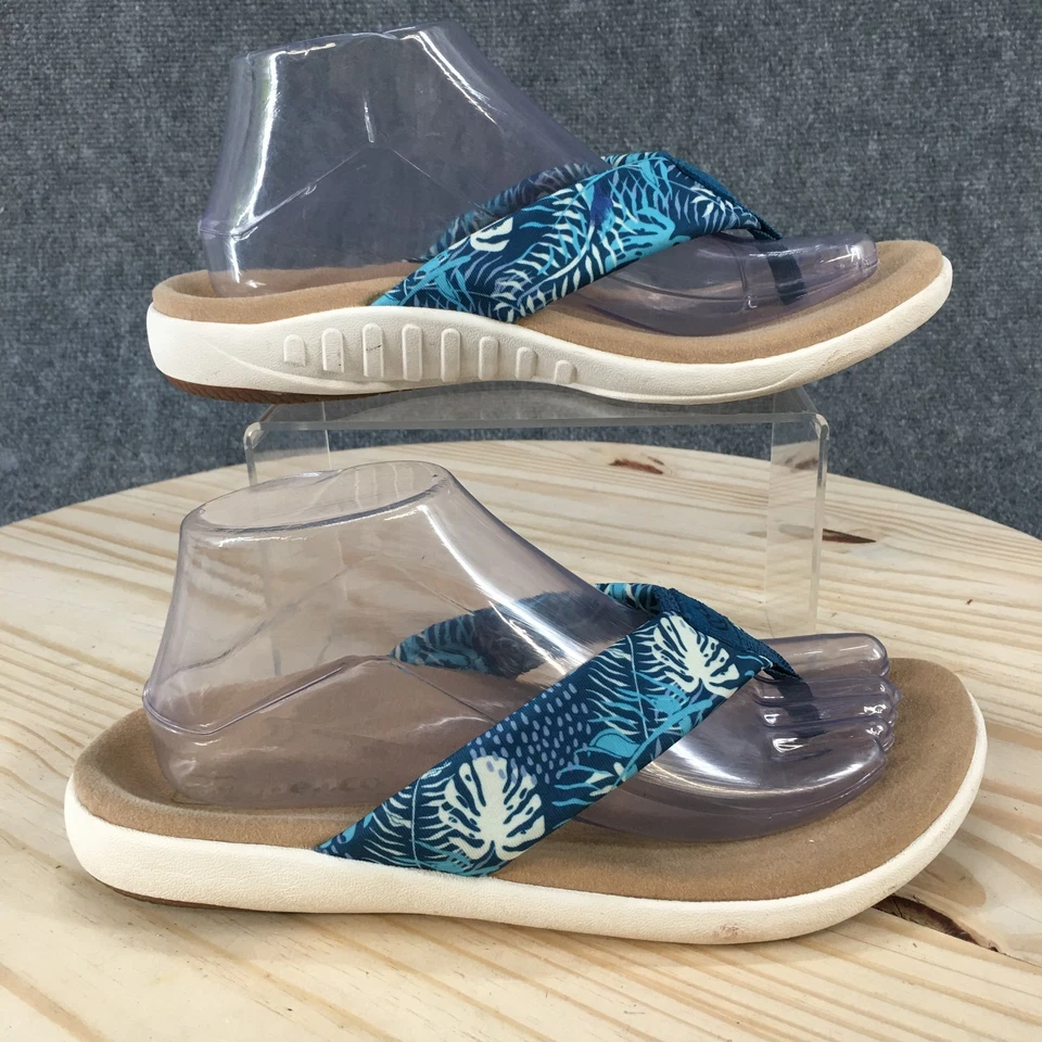 Босоножки женские Spenco 9 B Yumi шлепанцы синие с тропическим принтом удобные с носком - Изображение 2 из 4