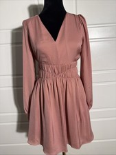 Express Long Sleeve Blush Satin Dress