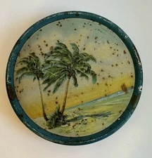 Vintage Palm Tree Candy Tin Chez Francois - Jones & Jacquemoux Miami FL 7" diam