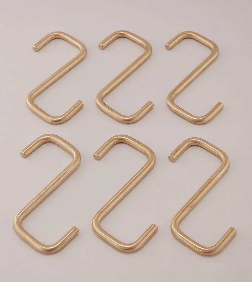 6 piezas. Gancho S Bronce Sólido Resistente Rústico Cocina Baño Sala Armario Foto 3 de 4