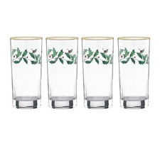 Lenox "Holiday" 14 oz. Highball Glasses, SET of 4~Gold Trim Tumblers NEW IN BOX
