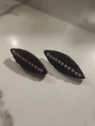 Vintage Black Leaf Shape With White Rhinestone Earings Plastic Costume Jewelry