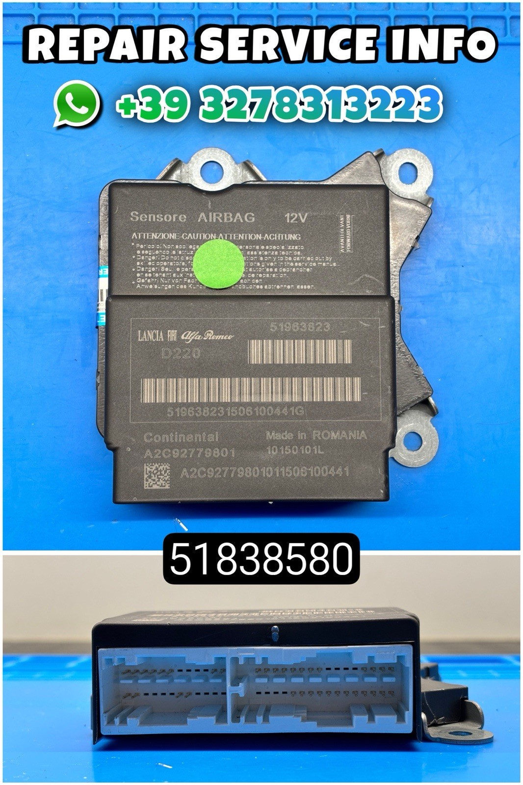 51838580 RIPARAZIONE CENTRALINA SRS AIRBAG FIAT GRANDE PUNTO EVO
