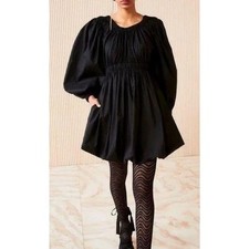Ulla Johnson Black Noir Martine Elastic Waist Pleated Balloon Mini Dress 4