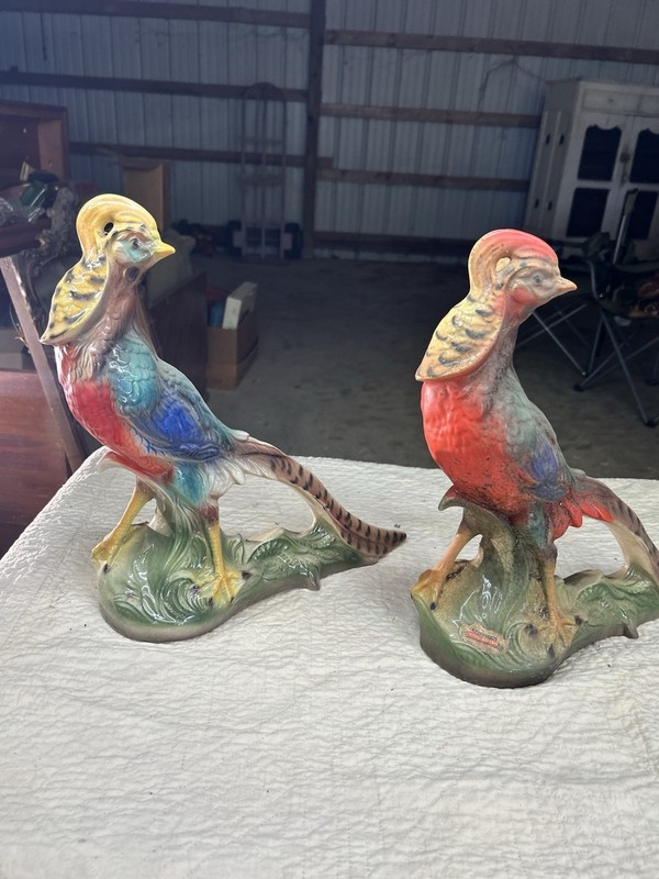 vintage Italian majolica pheasant wine decanters produced in the late 1960s