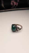 Vintage Sterling Silver Green Chrysoprase Ring | Size N | 925 Silver