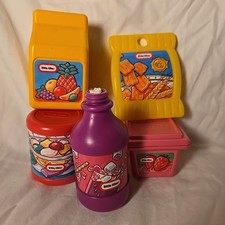 vintage little tikes play food fruit cocktail, juice carton, sun chips, soda lot
