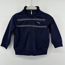 PUMA Baby Boys Navy Blue Grey Striped Full Zip Track Jacket Activewear Size 12M