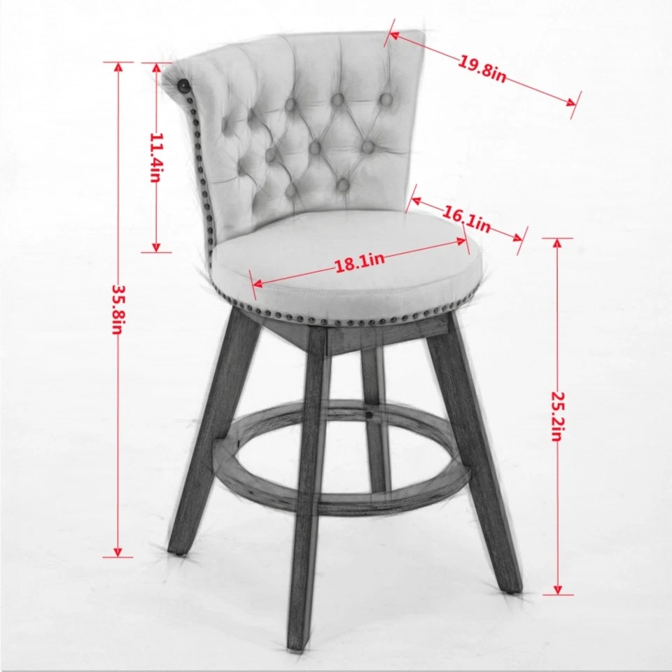 26" Swivel Counter Height Bar Stools Set of 2 Kitchen Dining Chair Trimmed Edges - Image 2 of 4
