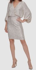 Eliza J Women's Silver Sequined Blouson Shift Dress Size 12